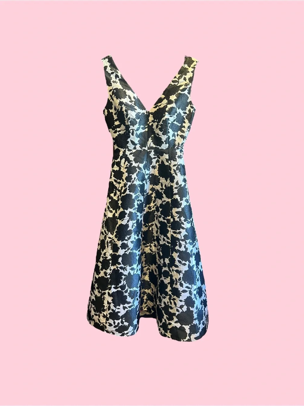 Kate Spade Black and White Floral V-Neck A-Line Dress